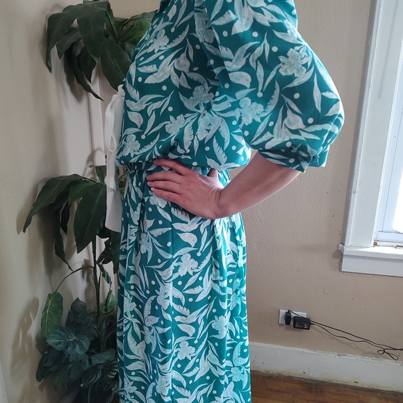 Vintage 80's Teal Hawaiian Print Dress Breli Original SZ Small - Large Range - Picture 9 of 15